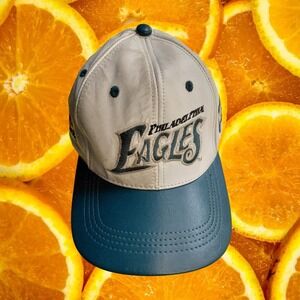 Vintage Philadelphia Eagles Leather Snapback Hat NFL Branded Modern Cream Teal